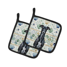 Load image into Gallery viewer, Black Whippet Coastal Sea Glass Pair of Pot Holders