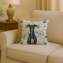 Load image into Gallery viewer, Black Whippet Coastal Sea Glass Throw Pillow