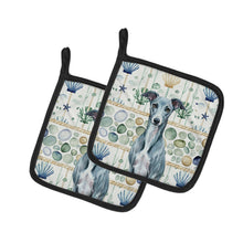 Load image into Gallery viewer, Blue Whippet Coastal Sea Glass Pair of Pot Holders