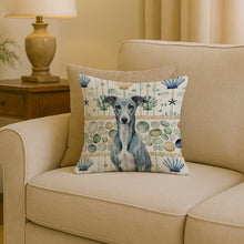 Load image into Gallery viewer, Blue Whippet Coastal Sea Glass Throw Pillow