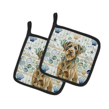 Load image into Gallery viewer, Chestnut Wirehaired Pointing Griffon Coastal Sea Glass Pair of Pot Holders
