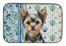 Load image into Gallery viewer, Black and Tan Yorkshire Terrier Coastal Sea Glass Dish Drying Mat