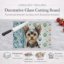 Load image into Gallery viewer, Black and Tan Yorkshire Terrier Coastal Sea Glass Glass Cutting Board