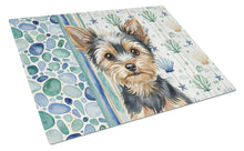 Load image into Gallery viewer, Black and Tan Yorkshire Terrier Coastal Sea Glass Glass Cutting Board