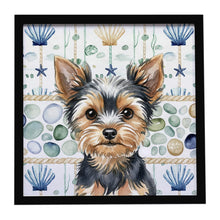 Load image into Gallery viewer, Black and Tan Yorkshire Terrier Coastal Sea Glass Framed Metal Print