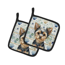 Load image into Gallery viewer, Black and Tan Yorkshire Terrier Coastal Sea Glass Pair of Pot Holders