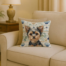 Load image into Gallery viewer, Black and Tan Yorkshire Terrier Coastal Sea Glass Throw Pillow