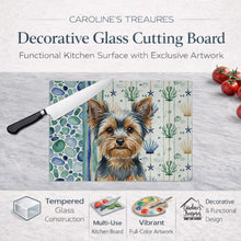 Load image into Gallery viewer, Blue and Tan Yorkshire Terrier Coastal Sea Glass Glass Cutting Board