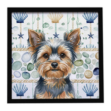 Load image into Gallery viewer, Blue and Tan Yorkshire Terrier Coastal Sea Glass Framed Metal Print