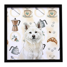 Load image into Gallery viewer, White Akita Coffee Bar Framed Metal Print