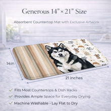Load image into Gallery viewer, Black and White Alaskan Malamute Coffee Bar Dish Drying Mat