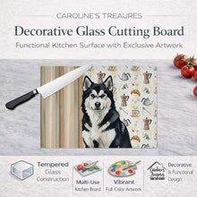 Load image into Gallery viewer, Black and White Alaskan Malamute Coffee Bar Glass Cutting Board