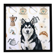 Load image into Gallery viewer, Black and White Alaskan Malamute Coffee Bar Framed Metal Print