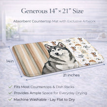 Load image into Gallery viewer, Gray and White Alaskan Malamute Coffee Bar Dish Drying Mat