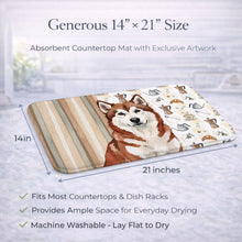 Load image into Gallery viewer, Red and White Alaskan Malamute Coffee Bar Dish Drying Mat