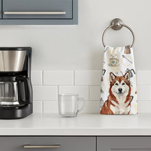 Load image into Gallery viewer, Red and White Alaskan Malamute Coffee Bar Kitchen Towel