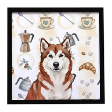 Load image into Gallery viewer, Red and White Alaskan Malamute Coffee Bar Framed Metal Print