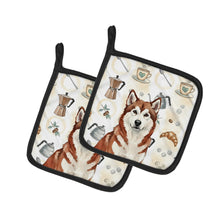 Load image into Gallery viewer, Red and White Alaskan Malamute Coffee Bar Pair of Pot Holders