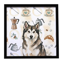 Load image into Gallery viewer, Sable and White Alaskan Malamute Coffee Bar Framed Metal Print