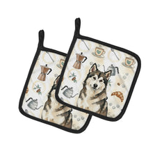 Load image into Gallery viewer, Sable and White Alaskan Malamute Coffee Bar Pair of Pot Holders