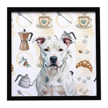 Load image into Gallery viewer, White American Staffordshire Terrier Coffee Bar Framed Metal Print