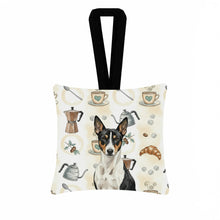 Load image into Gallery viewer, Black and White Basenji Coffee Bar Hanging Square Fabric Ornament 3.5 × 3.5