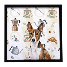 Load image into Gallery viewer, Brindle and White Basenji Coffee Bar Framed Metal Print