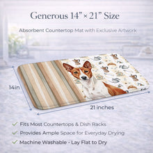 Load image into Gallery viewer, Red and White Basenji Coffee Bar Dish Drying Mat