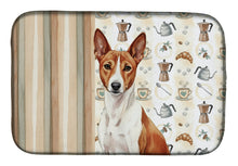 Load image into Gallery viewer, Red and White Basenji Coffee Bar Dish Drying Mat