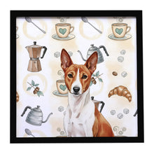 Load image into Gallery viewer, Red and White Basenji Coffee Bar Framed Metal Print