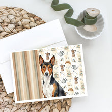 Load image into Gallery viewer, Tricolor and White Basenji Coffee Bar Greeting Cards Pack of 8