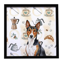 Load image into Gallery viewer, Tricolor and White Basenji Coffee Bar Framed Metal Print
