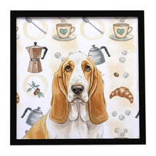 Load image into Gallery viewer, Lemon and White Basset Hound Coffee Bar Framed Metal Print
