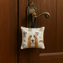 Load image into Gallery viewer, Lemon and White Basset Hound Coffee Bar Hanging Square Fabric Ornament 3.5 × 3.5
