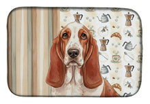 Load image into Gallery viewer, Red and White Basset Hound Coffee Bar Dish Drying Mat