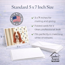 Load image into Gallery viewer, Red and White Basset Hound Coffee Bar Greeting Cards Pack of 8