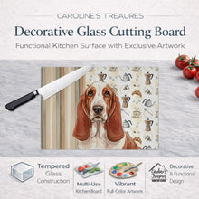 Load image into Gallery viewer, Red and White Basset Hound Coffee Bar Glass Cutting Board