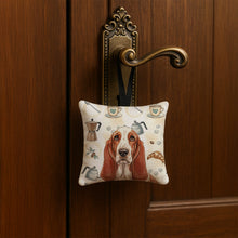 Load image into Gallery viewer, Red and White Basset Hound Coffee Bar Hanging Square Fabric Ornament 3.5 × 3.5