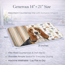 Load image into Gallery viewer, Tricolor and White Basset Hound Coffee Bar Dish Drying Mat