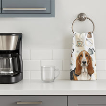 Load image into Gallery viewer, Tricolor and White Basset Hound Coffee Bar Kitchen Towel