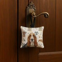 Load image into Gallery viewer, Tricolor and White Basset Hound Coffee Bar Hanging Square Fabric Ornament 3.5 × 3.5