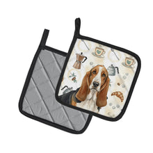 Load image into Gallery viewer, Tricolor and White Basset Hound Coffee Bar Pair of Pot Holders