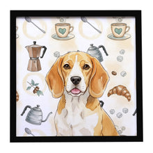 Load image into Gallery viewer, Lemon and White Beagle Coffee Bar Framed Metal Print