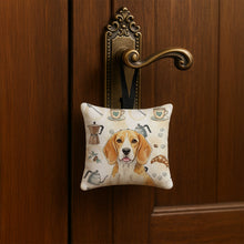 Load image into Gallery viewer, Lemon and White Beagle Coffee Bar Hanging Square Fabric Ornament 3.5 × 3.5