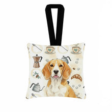 Load image into Gallery viewer, Lemon and White Beagle Coffee Bar Hanging Square Fabric Ornament 3.5 × 3.5