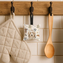 Load image into Gallery viewer, White and Tan Bearded Collie Coffee Bar Hanging Square Fabric Ornament 3.5 × 3.5