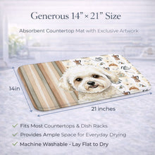 Load image into Gallery viewer, White and Cream Bichon Frise Coffee Bar Dish Drying Mat