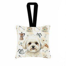 Load image into Gallery viewer, White and Cream Bichon Frise Coffee Bar Hanging Square Fabric Ornament 3.5 × 3.5
