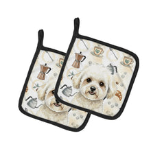 Load image into Gallery viewer, White and Cream Bichon Frise Coffee Bar Pair of Pot Holders