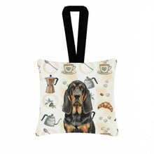 Load image into Gallery viewer, Black and Tan Bloodhound Coffee Bar Hanging Square Fabric Ornament 3.5 × 3.5
